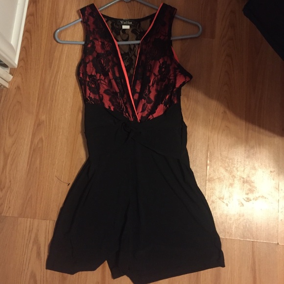 Pink and black lace romper