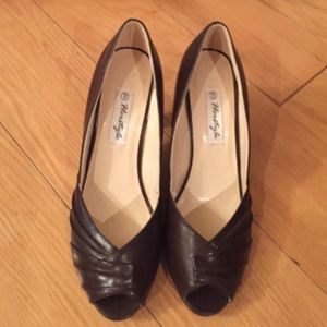 Brown peep toe heels