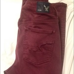 American Eagle Maroon Hi Rise Jeggings