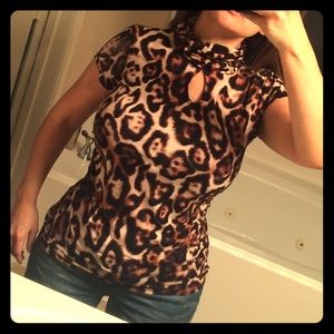 New York & Company Leopard Turtle neck blouse
