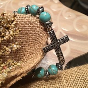 Turquoise Beaded Bracelet with Cross
