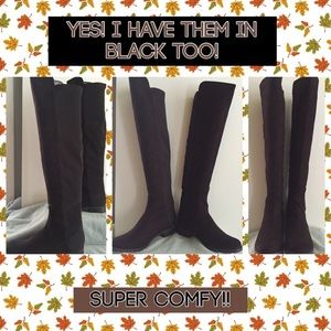 Brown suede knee high boots