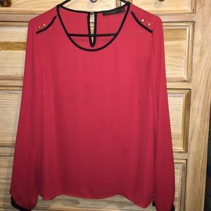 Red Sheer Blouse with Gold detail