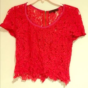 Red Lace Crop Top T-Shirt