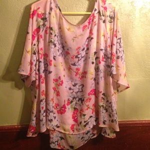 Pink floral sheer top