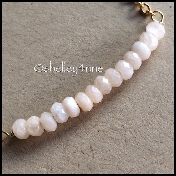 White Moonstone & 18k Gold Bar Necklace - Picture 2 of 4