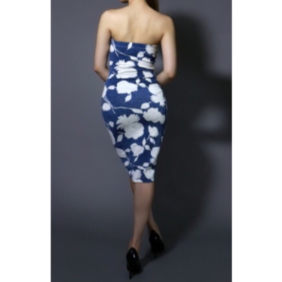 LIKE ❤ Spring ️Blue White Floral Tube Top Dress - Picture 4 of 4