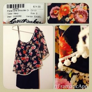 Floral one shoulder/ sheer overlay