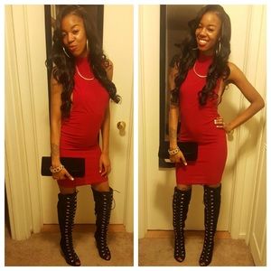 Sexy red dress with side boob showing