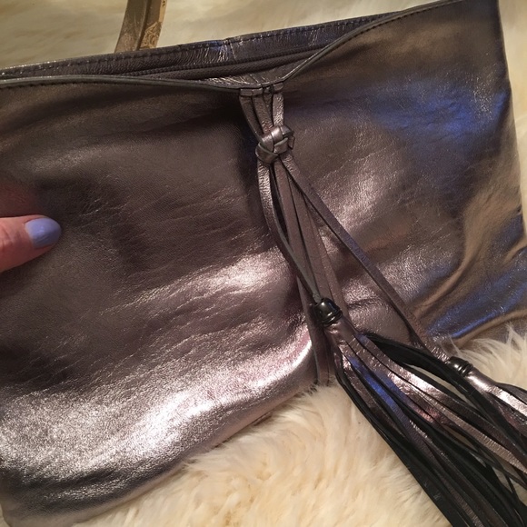 Asos Metallic Tassel Clutch Platinum