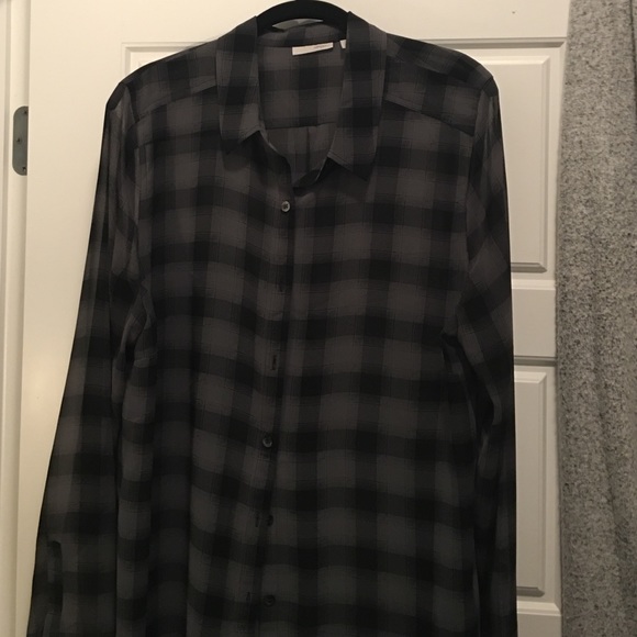 Halogen (Nordstrom) sheer gray/black plaid blouse