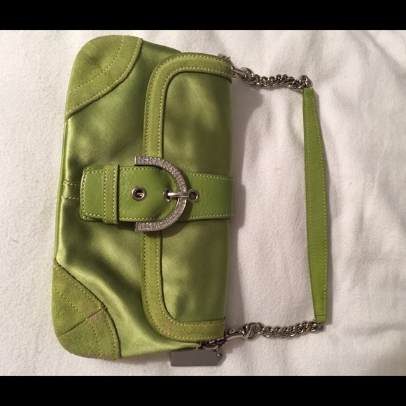 Green satin coach minivag with crystal clasp