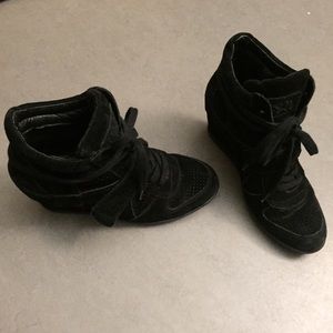 Ash black suede sneaker wedges