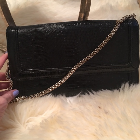 Ann Taylor Loft Black Snake Print Clutch