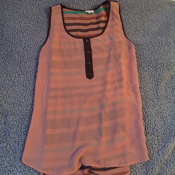 Tan, brown, & teal tang top