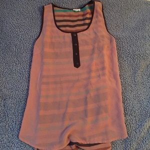 Tan, brown, & teal tang top