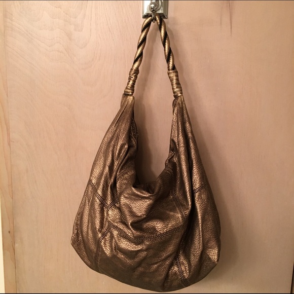 Distressed Metallic Gold Vegan Leather Hobo - Picture 1 of 3