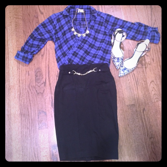 Cobalt Blue Plaid Wrap Blouse 💙