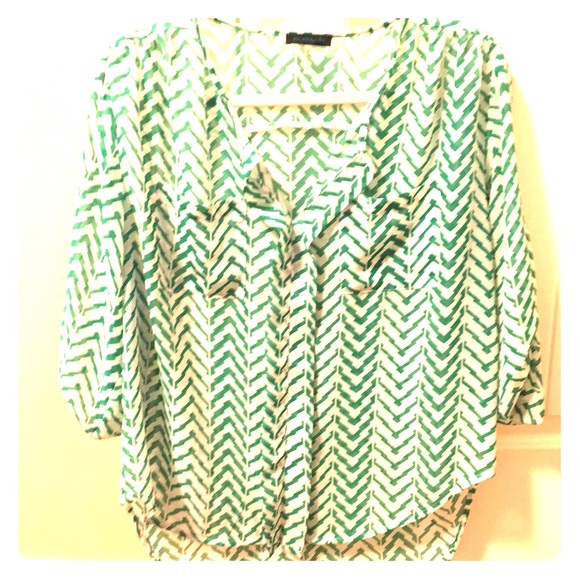 White and green chevron blouse