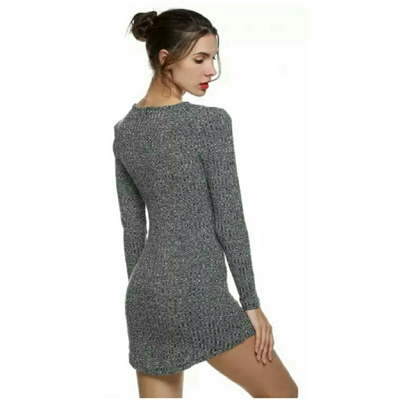 HP||⭐Lace Up Ribbed Knit Bodycon Dress GRAY - Picture 4 of 4