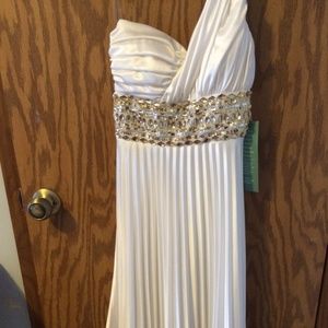 White and gold prom dress