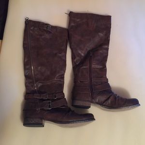 Tall brown flat boots
