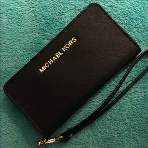 Michael Kors Black Leather Phone Wristlet/Wallet