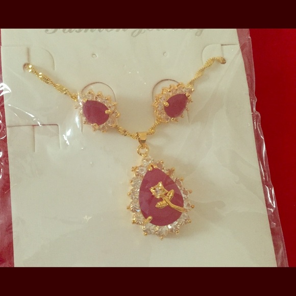 Ruby earrings and necklace set