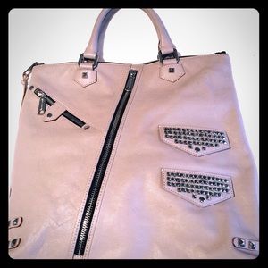 Rebecca Minkoff leather tote handbag studded grey