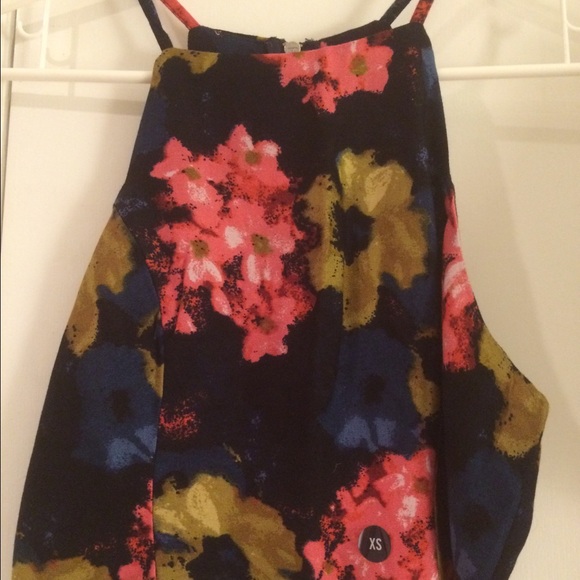 High neck floral crop tank