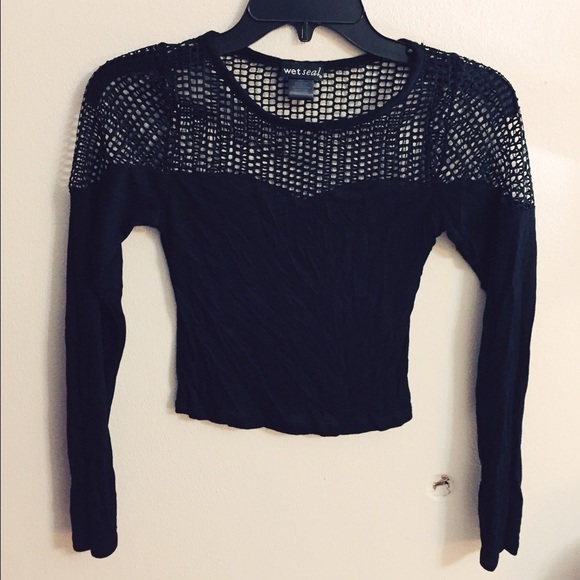 Black mesh crop top