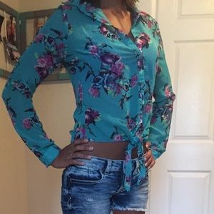 Multi colored Button down flowered shirt