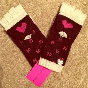 NWT betsey Johnson "texting" gloves pink & black