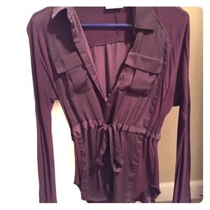 Maroon slim fit silk button down