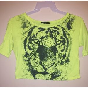 Neon yellow tiger crop top