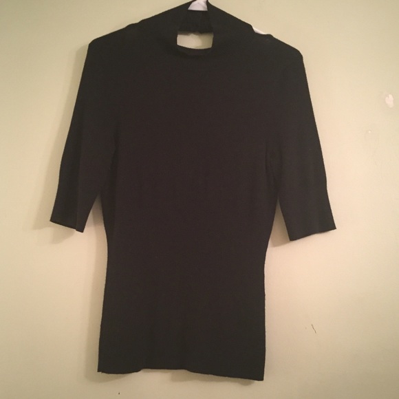Express Black Cotton Turtleneck Short Sleeve Top