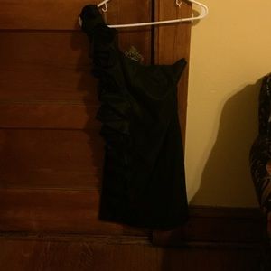 One shoulder black cocktail dress w/ floral detail