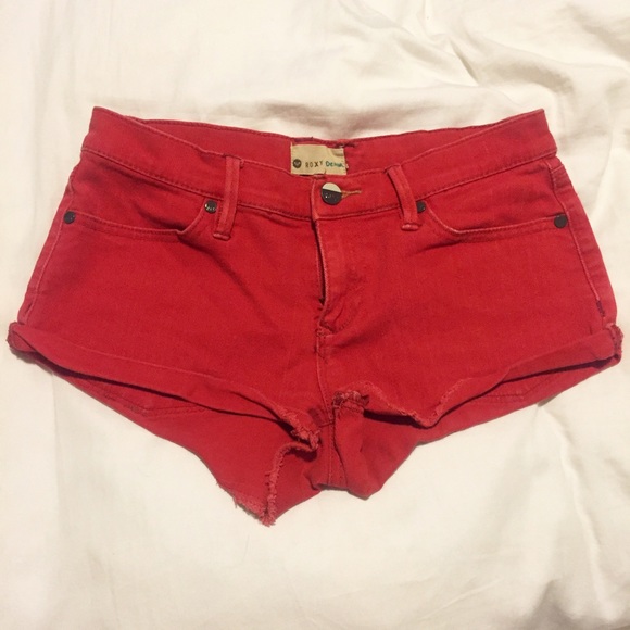 Red denim shorts