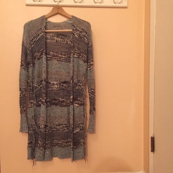 Long, knit, striped cardigan.