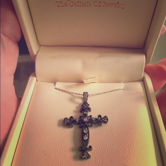Black and diamond cross necklace