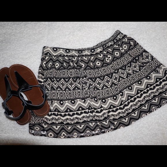 Black and Cream Aztec Patter Flare Skirt