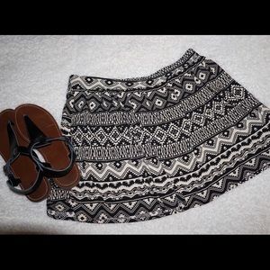 Black and Cream Aztec Patter Flare Skirt