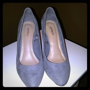 Express!  Gray Faux Suede Wedge Pump