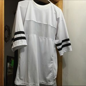 contemporary white w/ black stripes long shirt