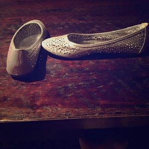Glittery silver ballet flats w/ rhinestones