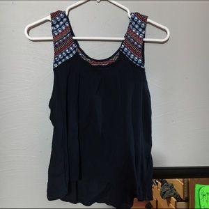 navy blue & patterned flowy tank top