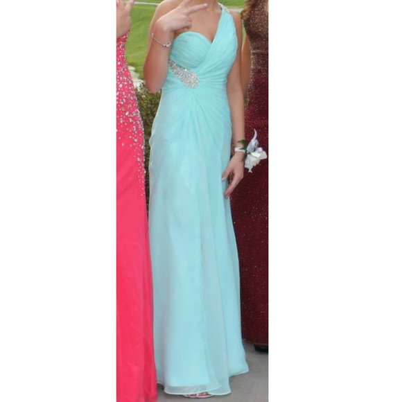 Mint one-shoulder sweetheart prom dress