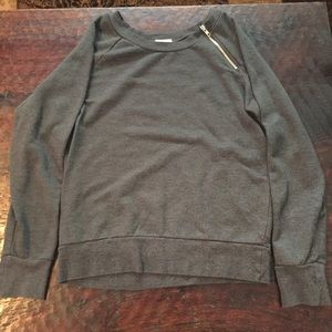 Grey crew neck with zipper shoulder detail