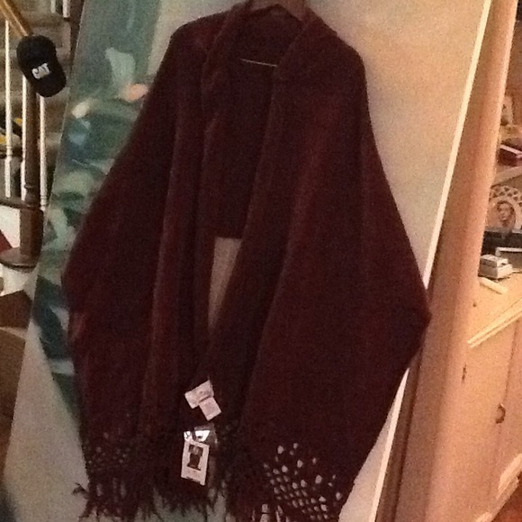 NWT Stan Herman burg/red wine chenille shawl/ wrap