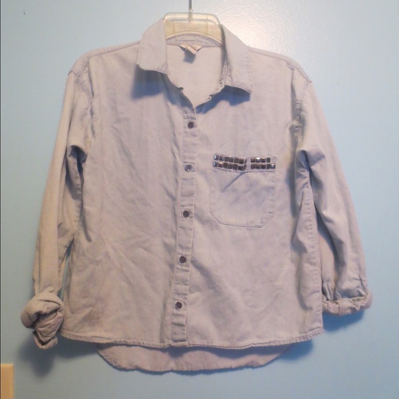 Long Sleeved Cropped Denim Button Down.